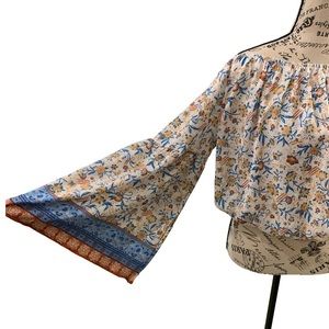 Floral Off the Shoulder Boho Top w/Bell Sleeves